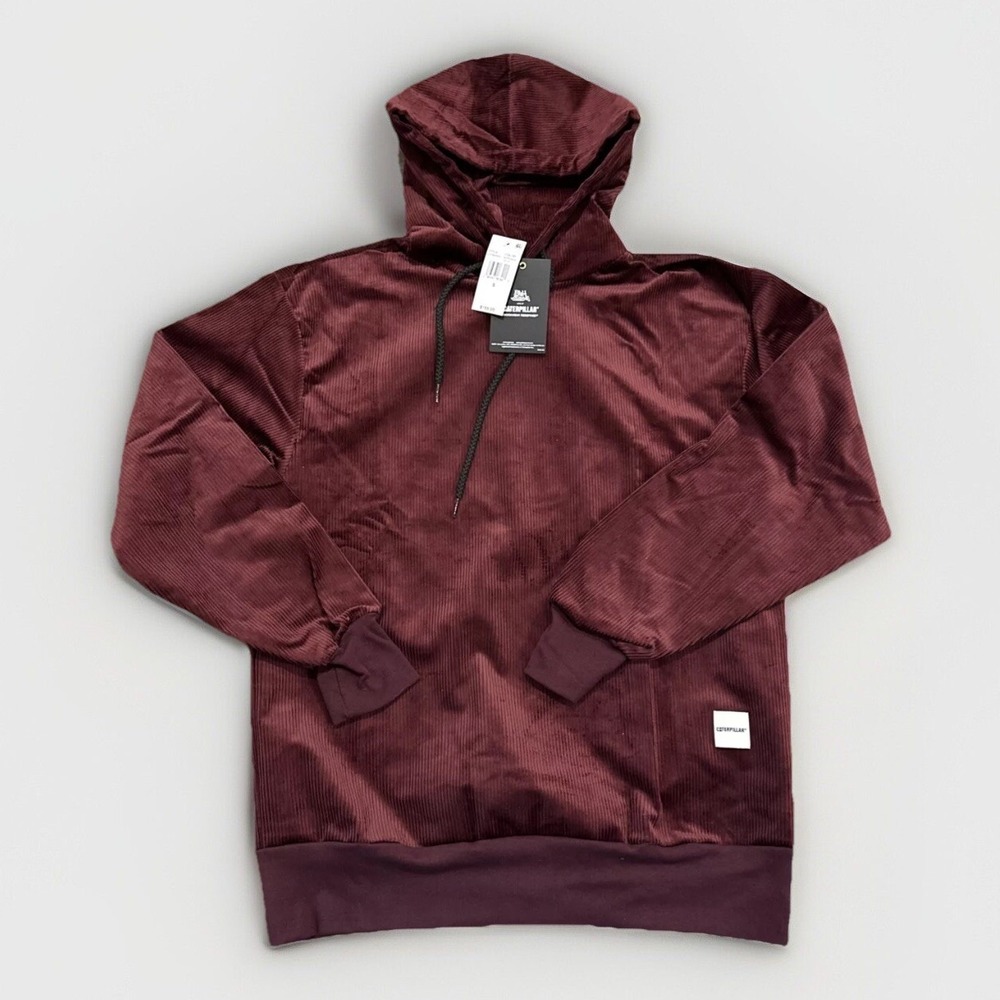 CAT Caterpillar WWR Corduroy Pullover Hoodie Bordeaux Burgundy Mens Small NWT